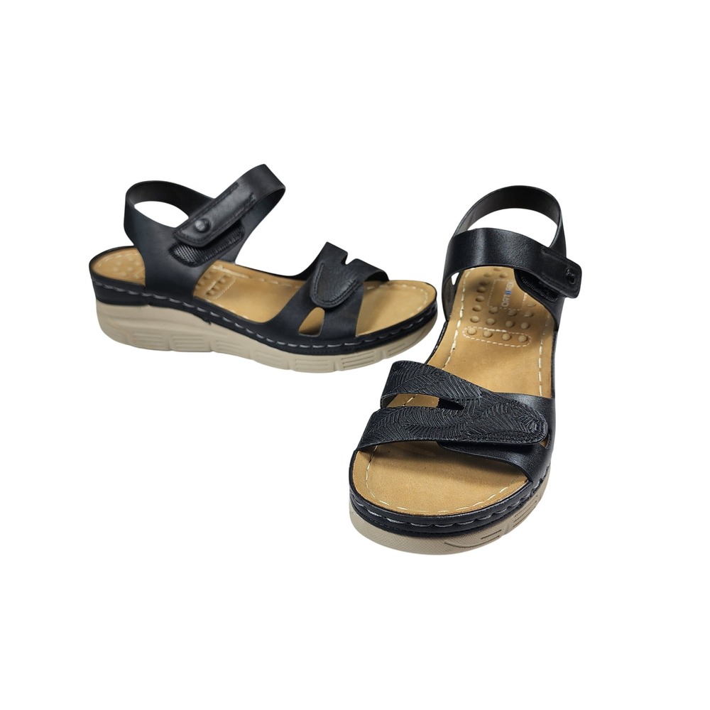 Ortorex Black Comfort Wedge Sandals Womens 8 Adjustable Massage Footbed Comfort